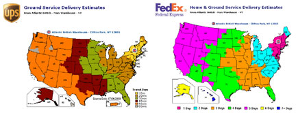 FedEx and UPS shipping maps