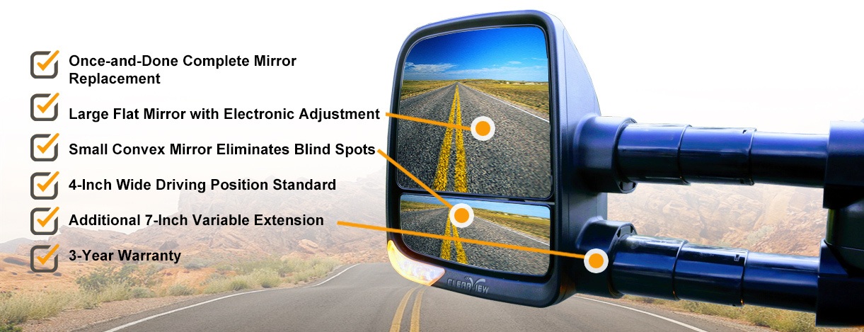 Clearview towing mirrors features infographic