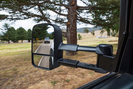 extended Clearview towing mirror on the road
